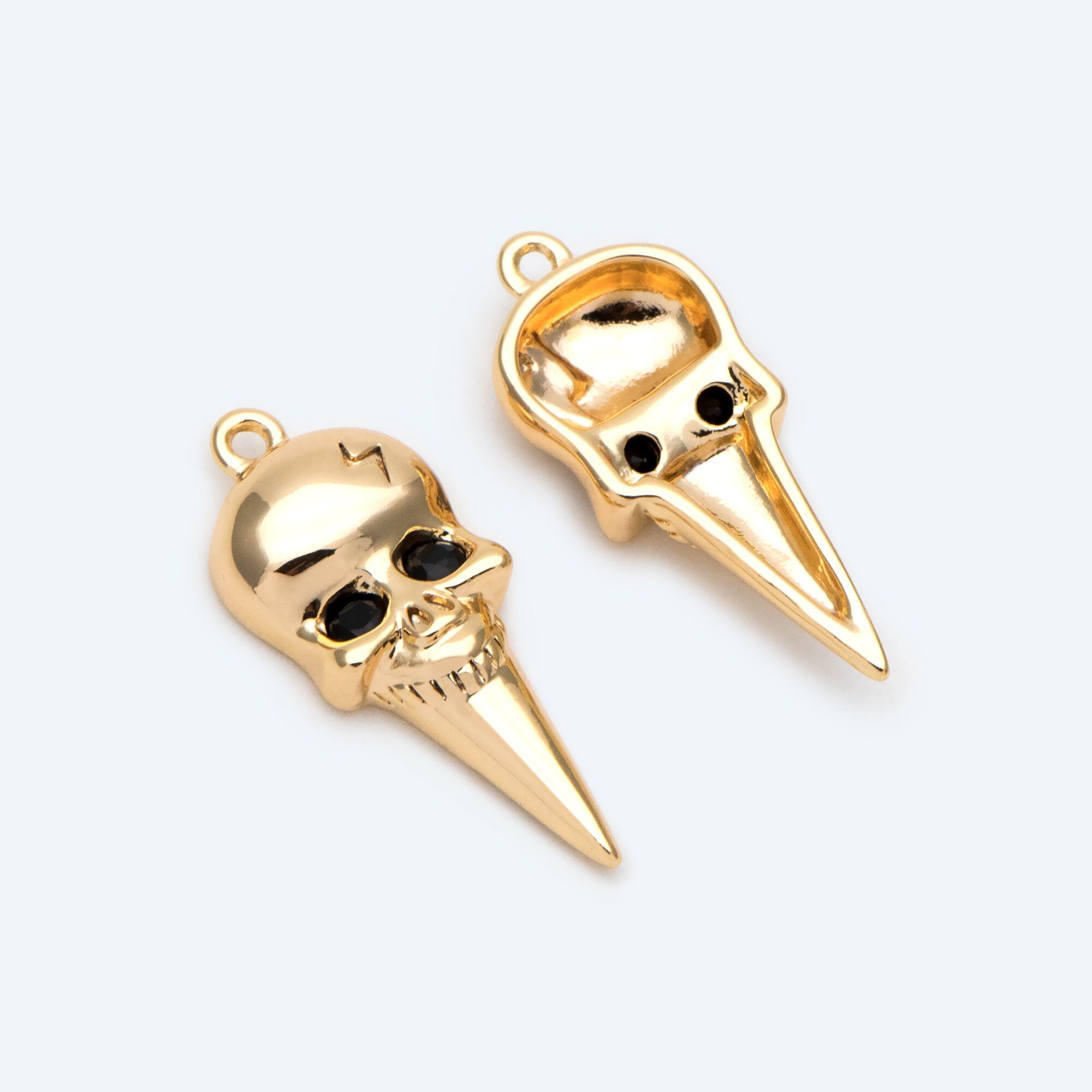 4pcs CZ Pave Gold Skull Charm, Real Gold plated Brass, Jewelry Supply (GB-2600)